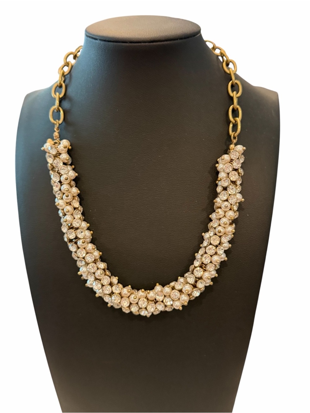 J.Crew Factory Crystal Wreath Necklace NEW‎ 18” + 3” Pearl Glass Wedding Formal